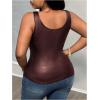 imageMakeMeChic Womens Plus Size PU Leather Tank Top Square Neck Ruched Sleeveless Y2K VestBrown