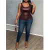 imageMakeMeChic Womens Plus Size PU Leather Tank Top Square Neck Ruched Sleeveless Y2K VestBrown