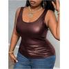 imageMakeMeChic Womens Plus Size PU Leather Tank Top Square Neck Ruched Sleeveless Y2K VestBrown