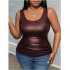 imageMakeMeChic Womens Plus Size PU Leather Tank Top Square Neck Ruched Sleeveless Y2K VestBrown