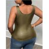 imageMakeMeChic Womens Plus Size PU Leather Tank Top Square Neck Ruched Sleeveless Y2K VestDark Green