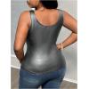 imageMakeMeChic Womens Plus Size PU Leather Tank Top Square Neck Ruched Sleeveless Y2K VestDark Grey