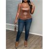 imageMakeMeChic Womens Plus Size PU Leather Tank Top Square Neck Ruched Sleeveless Y2K VestDusty Pink