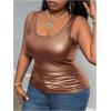 imageMakeMeChic Womens Plus Size PU Leather Tank Top Square Neck Ruched Sleeveless Y2K VestDusty Pink