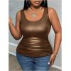 imageMakeMeChic Womens Plus Size PU Leather Tank Top Square Neck Ruched Sleeveless Y2K VestMocha Brown