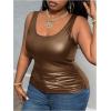 imageMakeMeChic Womens Plus Size PU Leather Tank Top Square Neck Ruched Sleeveless Y2K VestMocha Brown