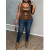 imageMakeMeChic Womens Plus Size PU Leather Tank Top Square Neck Ruched Sleeveless Y2K VestMocha Brown