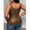 imageMakeMeChic Womens Plus Size PU Leather Tank Top Square Neck Ruched Sleeveless Y2K VestMocha Brown