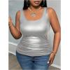 imageMakeMeChic Womens Plus Size PU Leather Tank Top Square Neck Ruched Sleeveless Y2K VestSilver