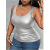imageMakeMeChic Womens Plus Size PU Leather Tank Top Square Neck Ruched Sleeveless Y2K VestSilver