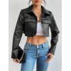 imageMakeMeChic Womens Y2K Faux Leather Jacket Zip Up Crop Top Long Sleeve Motorcycle CoatBlack