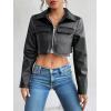 imageMakeMeChic Womens Y2K Faux Leather Jacket Zip Up Crop Top Long Sleeve Motorcycle CoatBlack