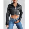 imageMakeMeChic Womens Y2K Faux Leather Jacket Zip Up Crop Top Long Sleeve Motorcycle CoatBlack