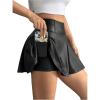 imageMakeMeChic Girls PU Leather A Line Mini Skirt Flared Hem Ruffle Summer Short Skirts with PocketBlack