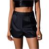 imageMakeMeChic Womens Casual Pu Leather Shorts High Waist Straight Wide Leg Leather ShortsBlack