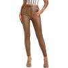 imageMakeMeChic Womens Faux Leather Stretch Skinny Pants High Waisted Double Button PU Leather Leggings PantsBrown