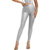 imageMakeMeChic Womens Faux Leather Stretch Skinny Pants High Waisted Double Button PU Leather Leggings PantsSilver