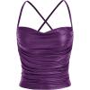 imageMakeMeChic Womens Faux Leather Top Criss Cross Ruched PU Leather Cami Tank Top VestPurple