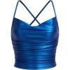 imageMakeMeChic Womens Faux Leather Top Criss Cross Ruched PU Leather Cami Tank Top VestRoyal Blue