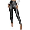 imageMakeMeChic Womens Metallic Faux Leather High Waisted Zipper Front Skinny Pants LeggingsBlack