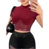 imageMakeMeChic Womens Mock Neck Short Sleeve PU Leather Y2K Tee Shirts Party Crop TopsRed