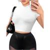 imageMakeMeChic Womens Mock Neck Short Sleeve PU Leather Y2K Tee Shirts Party Crop TopsWhite