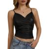 imageMakeMeChic Womens PU Faux Leather Tops Ruched V Neck Tank Top Wrap Camisole Slim Fit Casual Shirt Cami TopsBlack
