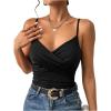 imageMakeMeChic Womens PU Faux Leather Tops Ruched V Neck Tank Top Wrap Camisole Slim Fit Casual Shirt Cami TopsBlack B