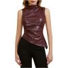 imageMakeMeChic Womens PU Leather Tank Top Mock Neck Y2k Ruched Party Sleeveless Leather TopsBurgundy