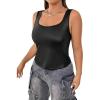 imageMakeMeChic Womens Plus Size PU Leather Slim Fit Tank Top Square Neck Stretch Camisole Shirts TopsBlack