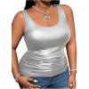 imageMakeMeChic Womens Plus Size PU Leather Tank Top Square Neck Ruched Sleeveless Y2K VestSilver