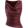 imageMakeMeChic Womens Y2K Sleeveless PU Leather Tank Top Cowl Neck Asymmetrical Hem Leather TopsBurgundy