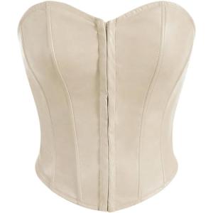 imageMakeMeChic Womens Corset Tube Tops Faux PU Leather Going Out Strapless Sleeveless Bandeau Bustier Crop TopsApricot