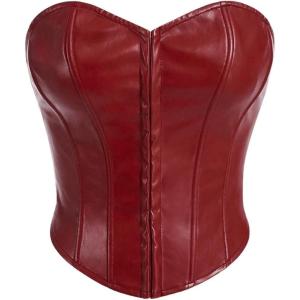 imageMakeMeChic Womens Corset Tube Tops Faux PU Leather Going Out Strapless Sleeveless Bandeau Bustier Crop TopsBurgundy