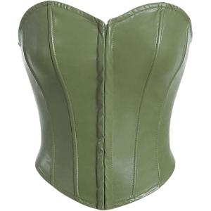 imageMakeMeChic Womens Corset Tube Tops Faux PU Leather Going Out Strapless Sleeveless Bandeau Bustier Crop TopsGreen