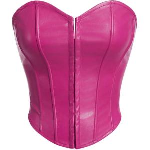 imageMakeMeChic Womens Corset Tube Tops Faux PU Leather Going Out Strapless Sleeveless Bandeau Bustier Crop TopsHot Pink