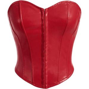 imageMakeMeChic Womens Corset Tube Tops Faux PU Leather Going Out Strapless Sleeveless Bandeau Bustier Crop TopsRed