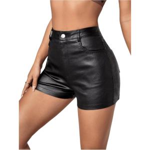 imageMakeMeChic Womens Faux Leather High Waist Stretchy Shorts Skinny Bodycon BottomBlack