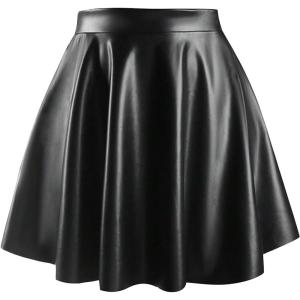 imageMakeMeChic Womens Plus Size Pleated Leather Mini Skirt High Waist A Line Skater PU Leather Short SkirtBlack