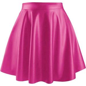 imageMakeMeChic Womens Plus Size Pleated Leather Mini Skirt High Waist A Line Skater PU Leather Short SkirtHot Pink