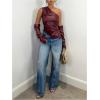 imageMakeMeChic Womens One Shoulder Leather Blouse Asymmetrical Hem Tops with Arm Warmer SetBurgundy