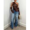 imageMakeMeChic Womens One Shoulder Leather Blouse Asymmetrical Hem Tops with Arm Warmer SetCoffee Brown