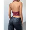 imageMakeMeChic Womens PU Leather Buckle Halter Top Asymmetrical Hem Backless Y2K Crop TopsRed