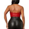 imageMakeMeChic Womens PU Leather Grommet Eyelet Lace Up Front Crop Halter Tops Sexy Backless Slim Fit Tank TopsRed