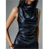 imageMakeMeChic Womens PU Leather Mock Neck Ruched Tank Top Sleeveless Slim Fit Shirt TopsBlack
