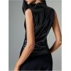 imageMakeMeChic Womens PU Leather Mock Neck Ruched Tank Top Sleeveless Slim Fit Shirt TopsBlack