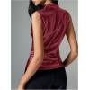 imageMakeMeChic Womens PU Leather Mock Neck Ruched Tank Top Sleeveless Slim Fit Shirt TopsBurgundy