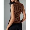 imageMakeMeChic Womens PU Leather Mock Neck Ruched Tank Top Sleeveless Slim Fit Shirt TopsChocolate Brown