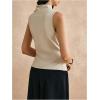 imageMakeMeChic Womens PU Leather Mock Neck Ruched Tank Top Sleeveless Slim Fit Shirt TopsKhaki