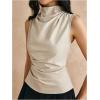 imageMakeMeChic Womens PU Leather Mock Neck Ruched Tank Top Sleeveless Slim Fit Shirt TopsKhaki
